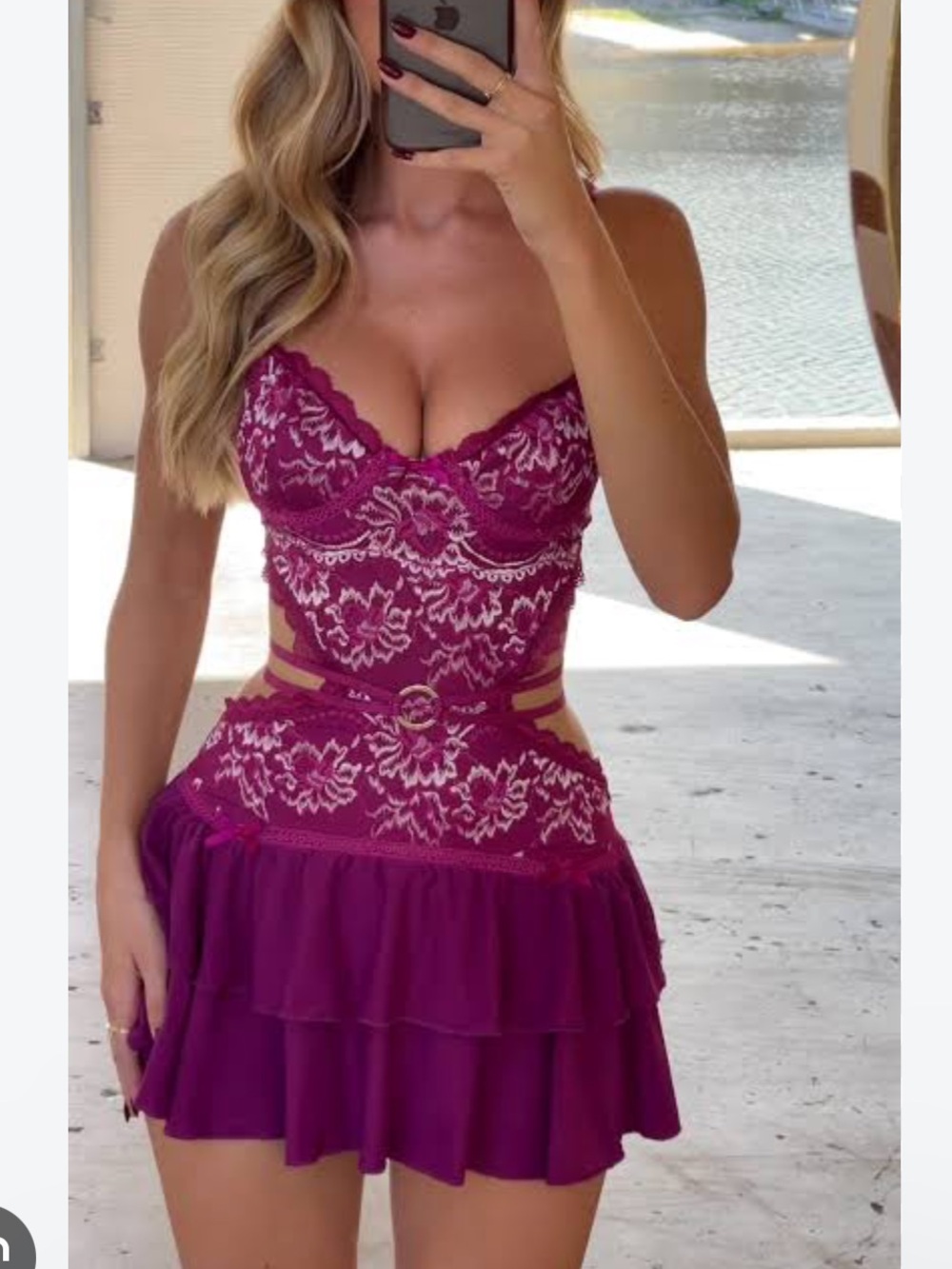 Outcast Medium Santana Mini Dress Burgundy Floral Festival Rave Cut Out